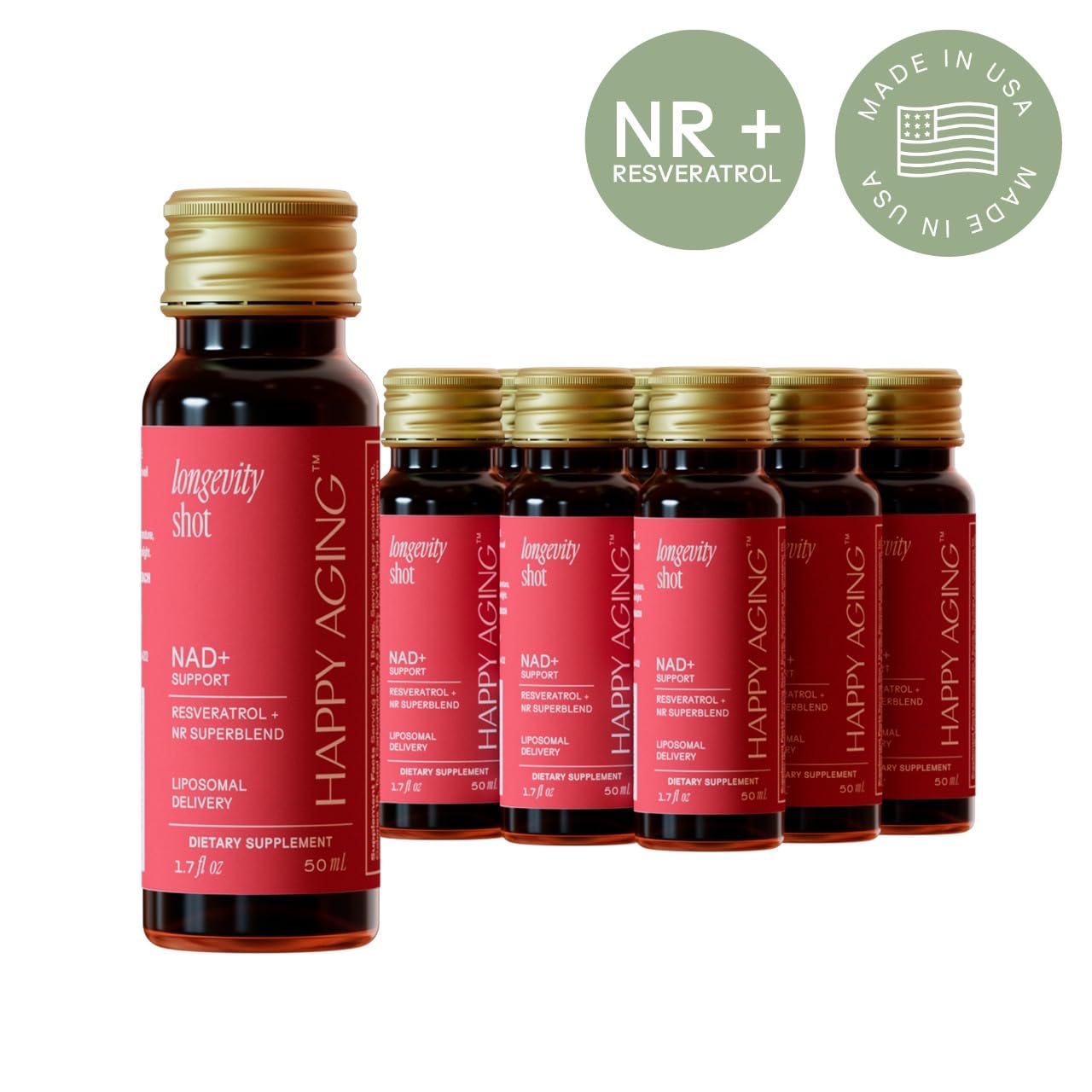 Happy Aging Liquid NAD+ Shot – Liposomal NR, Resveratrol, Antioxidants | 10 Shots