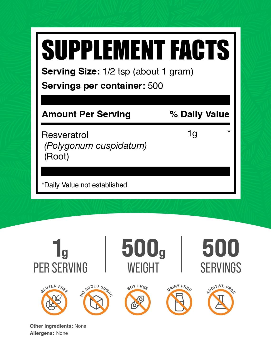 BulkSupplements Resveratrol Powder – 500g, Gluten Free, 1g per Serving