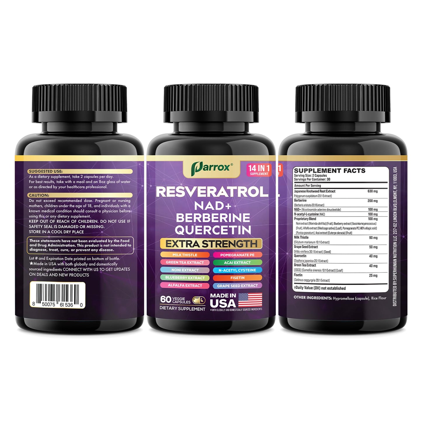 Resveratrol 14-in-1 Extra Strength Supplement (120 Caps) – NAD+, NAC, Milk Thistle & More