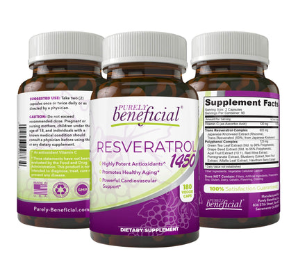 PURELY Beneficial Resveratrol1450 – 90-Day Supply, 1450mg per Serving, Anti-Aging & Cardiovascular Support