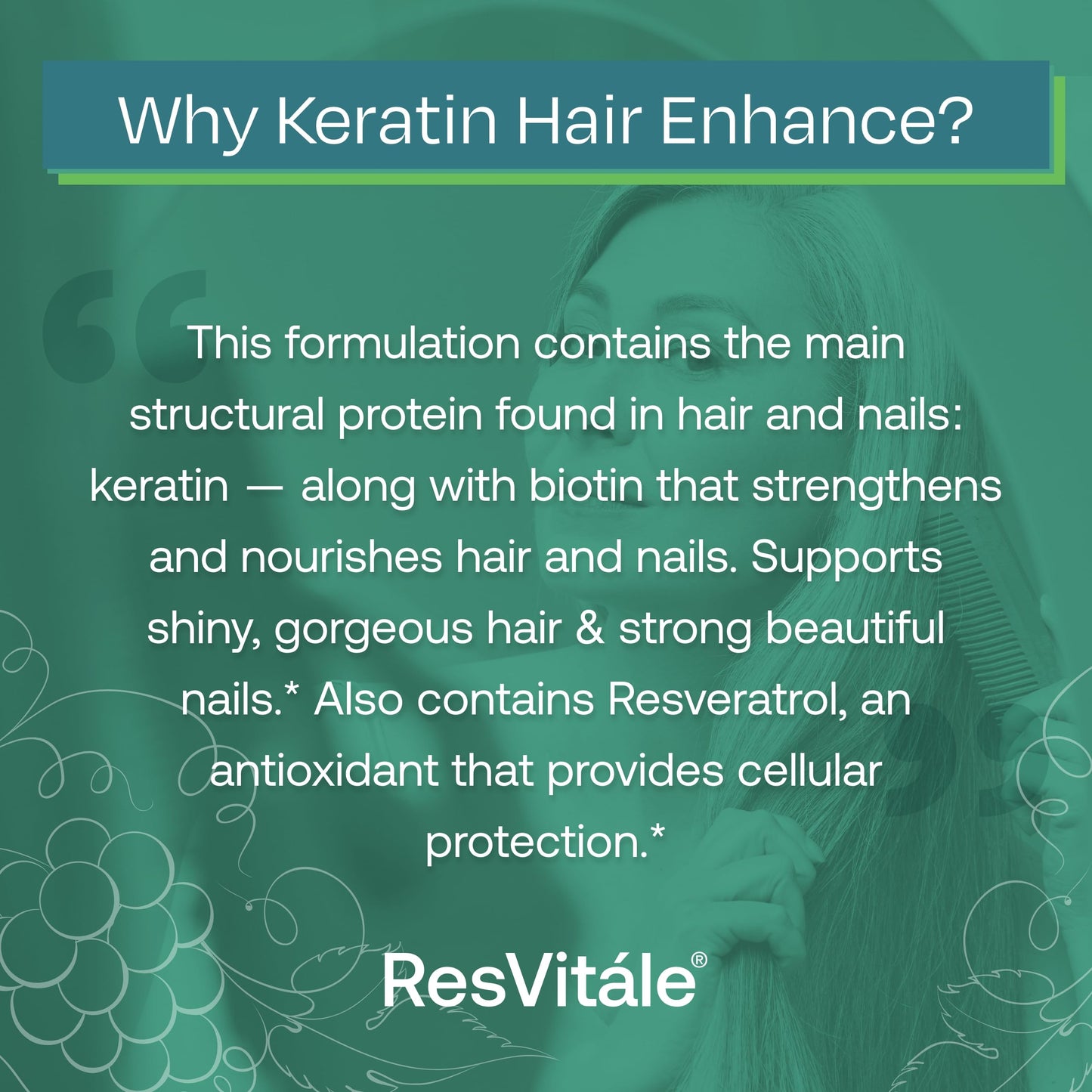 ResVitale Keratin Hair Enhance - Keratin + Biotin Hair Growth Supplement | 60 Capsules