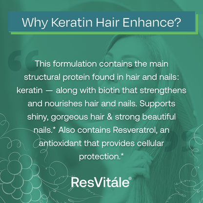 ResVitale Keratin Hair Enhance - Keratin + Biotin Hair Growth Supplement | 60 Capsules