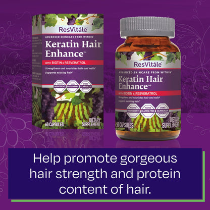 ResVitale Keratin Hair Enhance - Keratin + Biotin Hair Growth Supplement | 60 Capsules