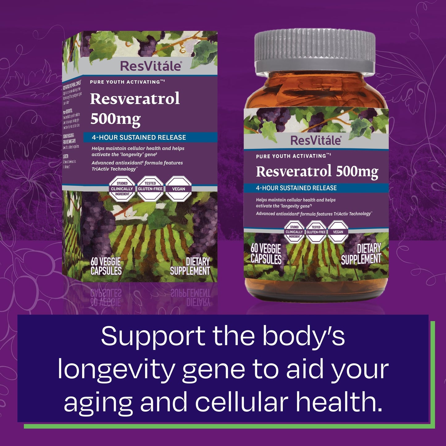 ResVitale Resveratrol 500 mg – 60 Veggie Capsules | Antioxidant & Immune Support