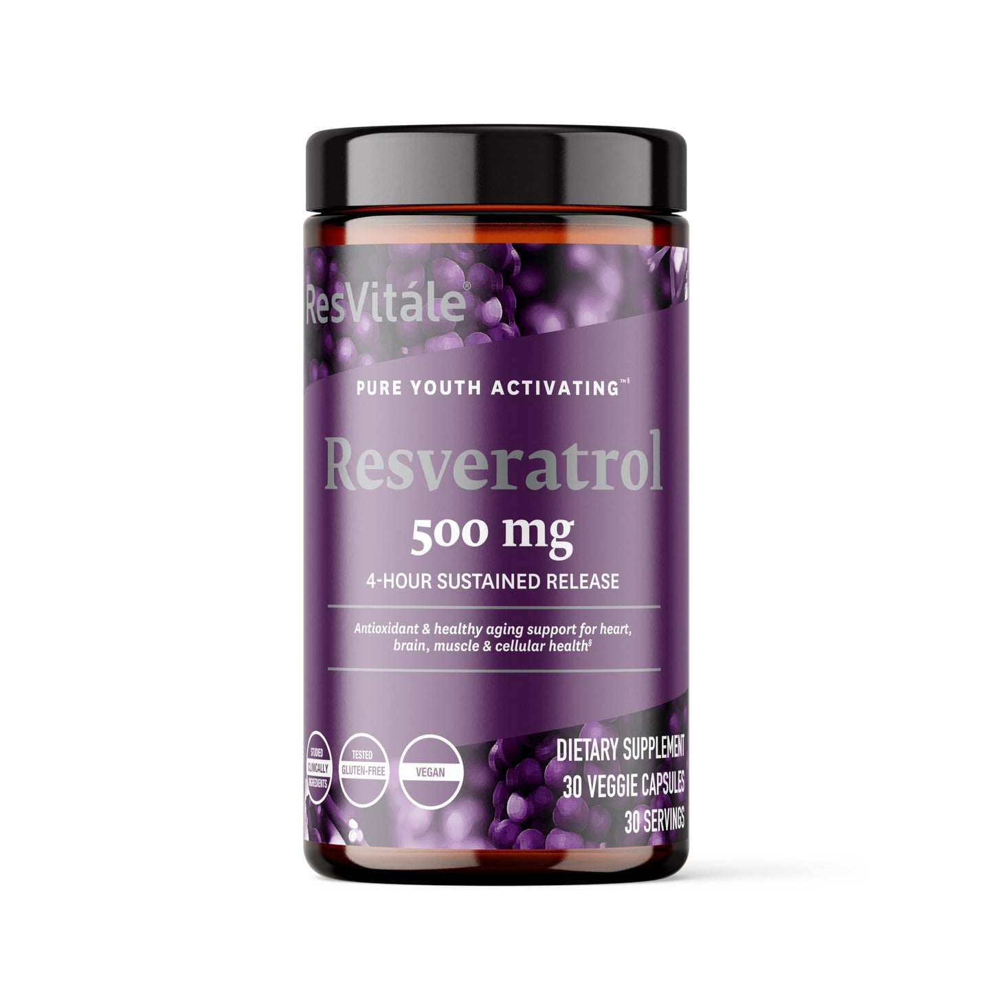 ResVitale Resveratrol 500 mg – Antioxidant Longevity & Immune Support | 30 Veggie Capsules