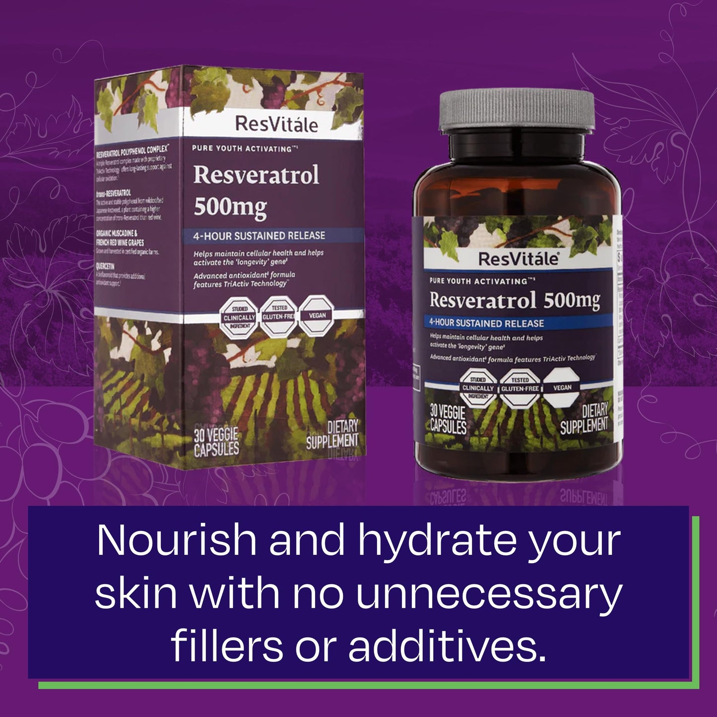 ResVitale Resveratrol 500 mg – Antioxidant Longevity & Immune Support | 30 Veggie Capsules