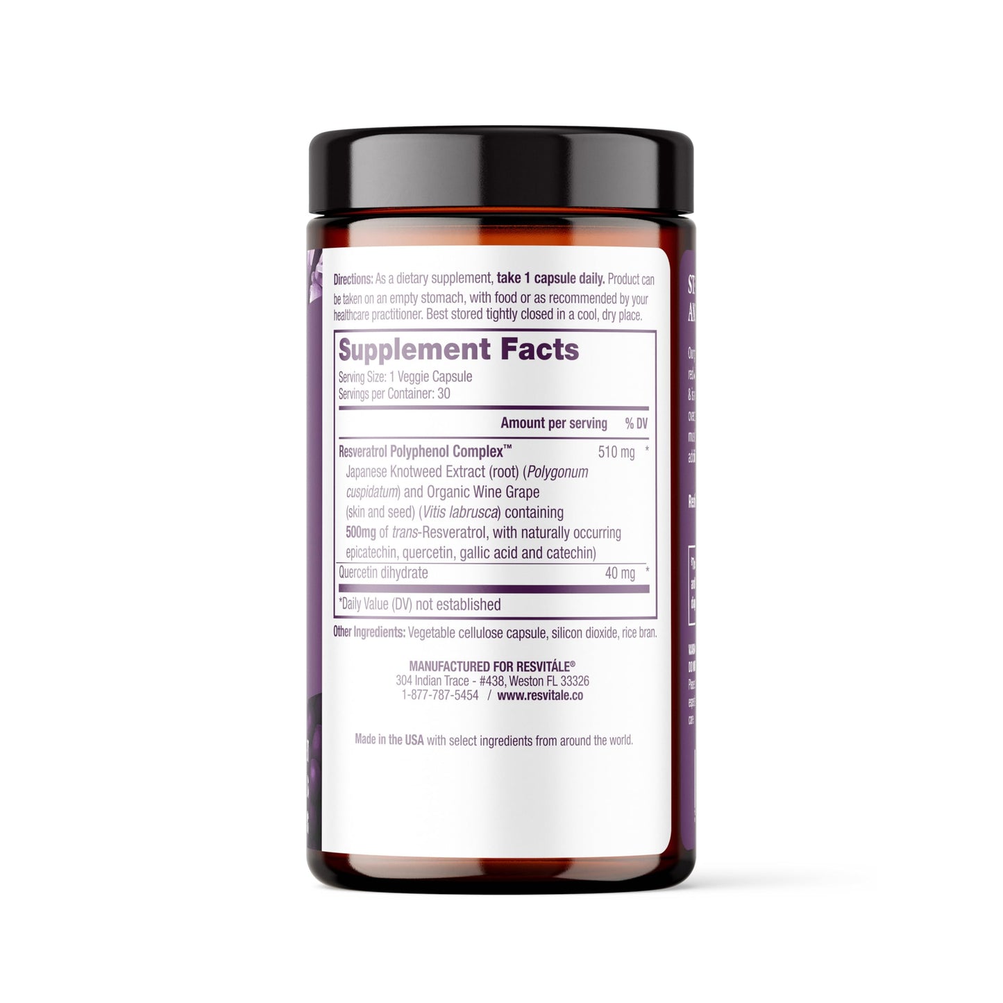 ResVitale Resveratrol 500 mg – Antioxidant Longevity & Immune Support | 30 Veggie Capsules
