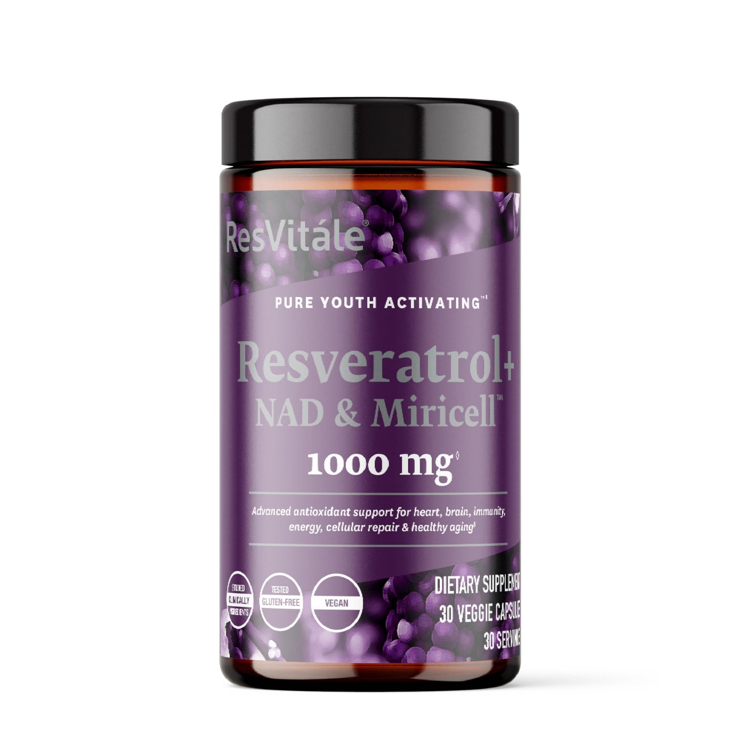 ResVitále Resveratrol + NAD & Miricell 1000 mg | Advanced Antioxidant Support | 30 Veggie Capsules
