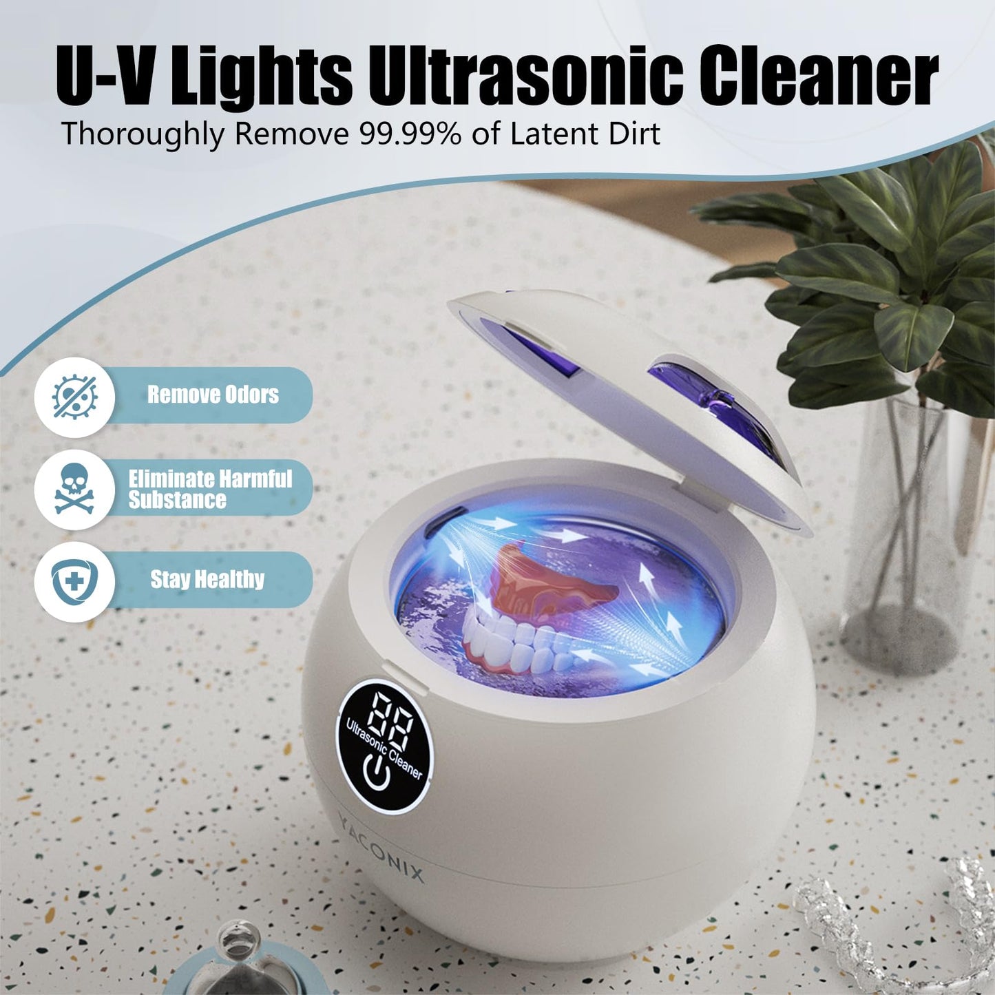 45kHz Ultrasonic Retainer Cleaner Machine – 3 Modes, IPX6 Waterproof, 200ml