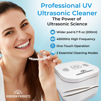 Innovative Ultrasonic Retainer Cleaner with 200ML Pod - 45kHz Dental Cleaner for Dentures, Night Guards & More