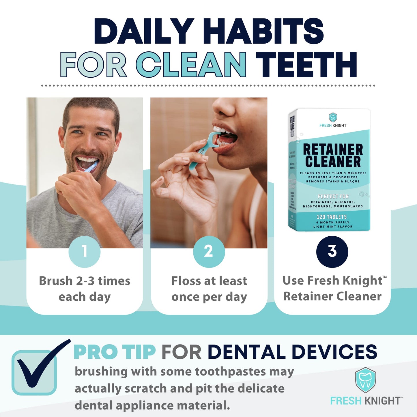 Retainer Cleaner Tablets 120 | Invisalign, Denture & Dental Appliance Cleaner - 4 Month Supply