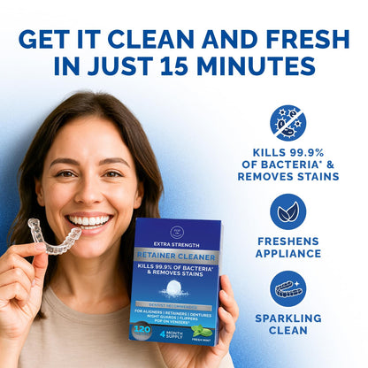 Retainer Cleaner Tablets for Invisalign – Ultrasonic Cleaner Safe, 120 Tablets (4-Month Supply)