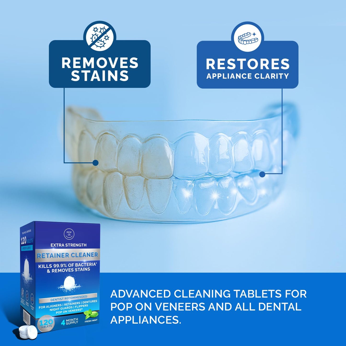 Retainer Cleaner Tablets for Invisalign – Ultrasonic Cleaner Safe, 120 Tablets (4-Month Supply)