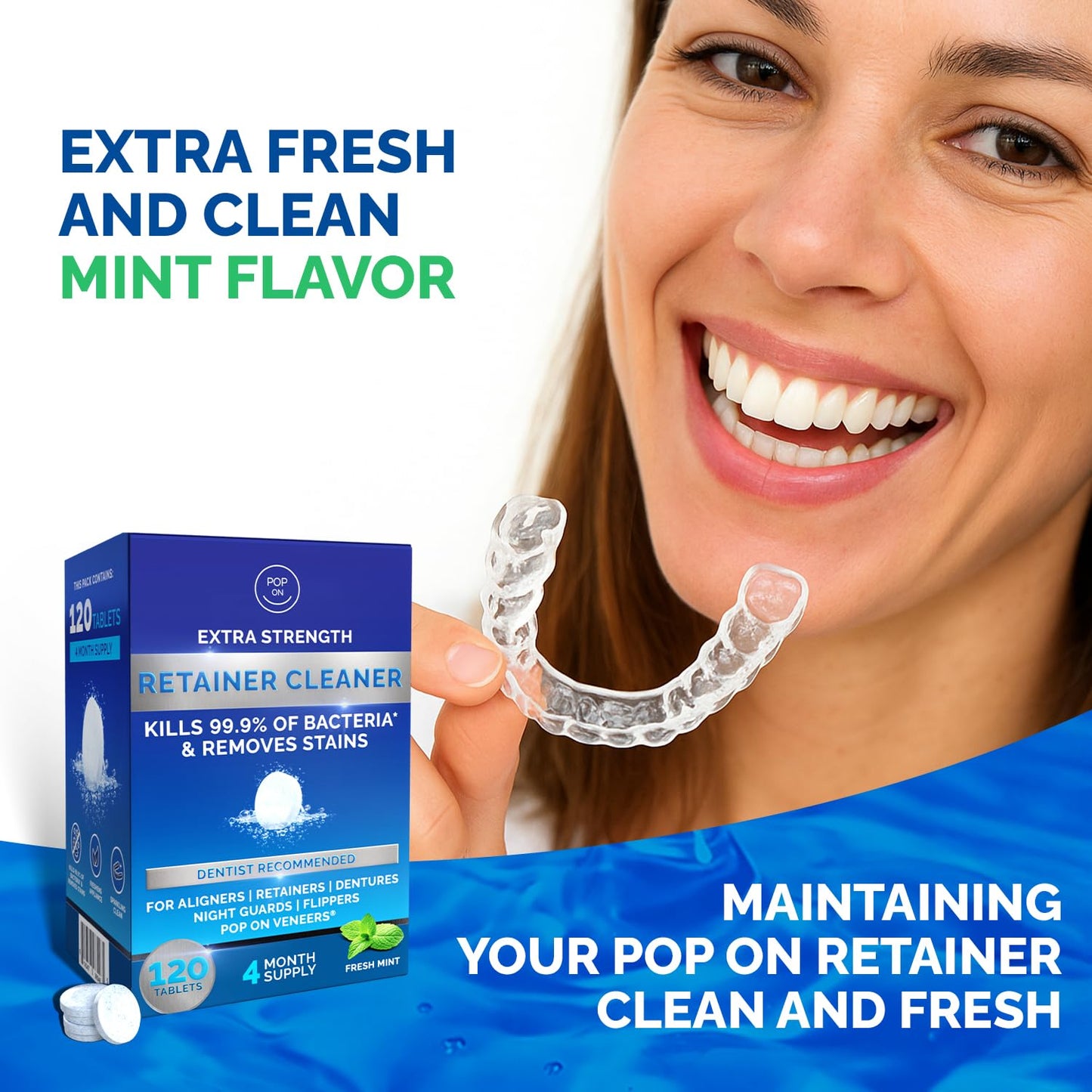 Retainer Cleaner Tablets for Invisalign – Ultrasonic Cleaner Safe, 120 Tablets (4-Month Supply)