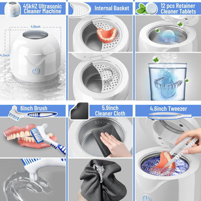 Ultrasonic Retainer Cleaner with Tablets and Brush Kit - UV Sonic Cleaner