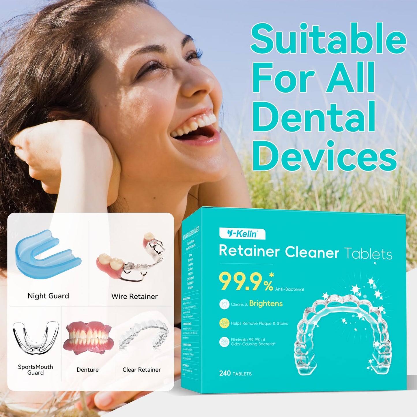 Retainer Cleaner Tablets Minty Fresh - 240 Count | Denture & Invisalign Cleaner
