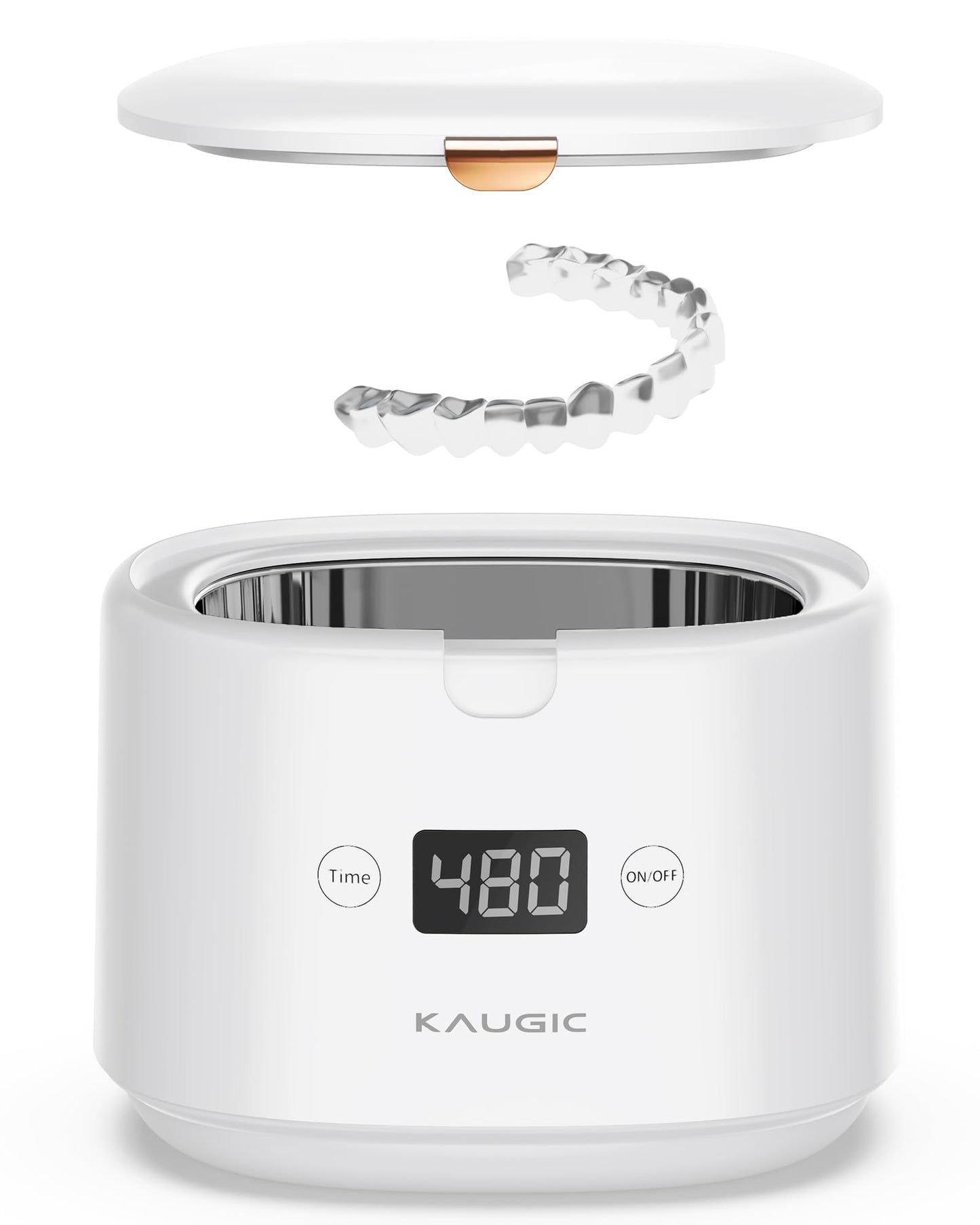 Retainer Cleaner with Upgraded MCU — 30W/45kHz Ultrasonic, 230ml Portable (White)