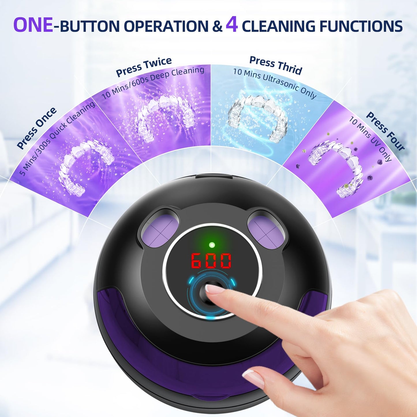 Ultrasonic Retainer Cleaner 200ml – 45kHz, 4 Modes for Dentures, Braces & Jewelry