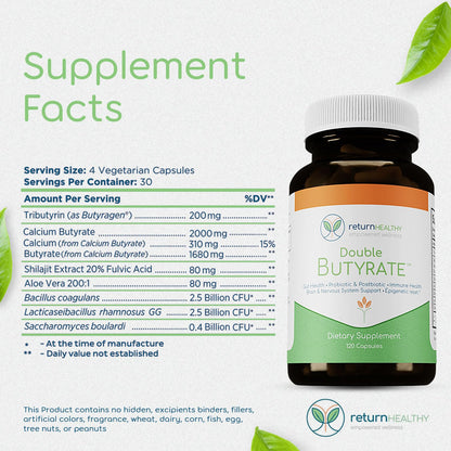 Return Healthy Double Butyrate Gut Health Supplement | 120 Caps