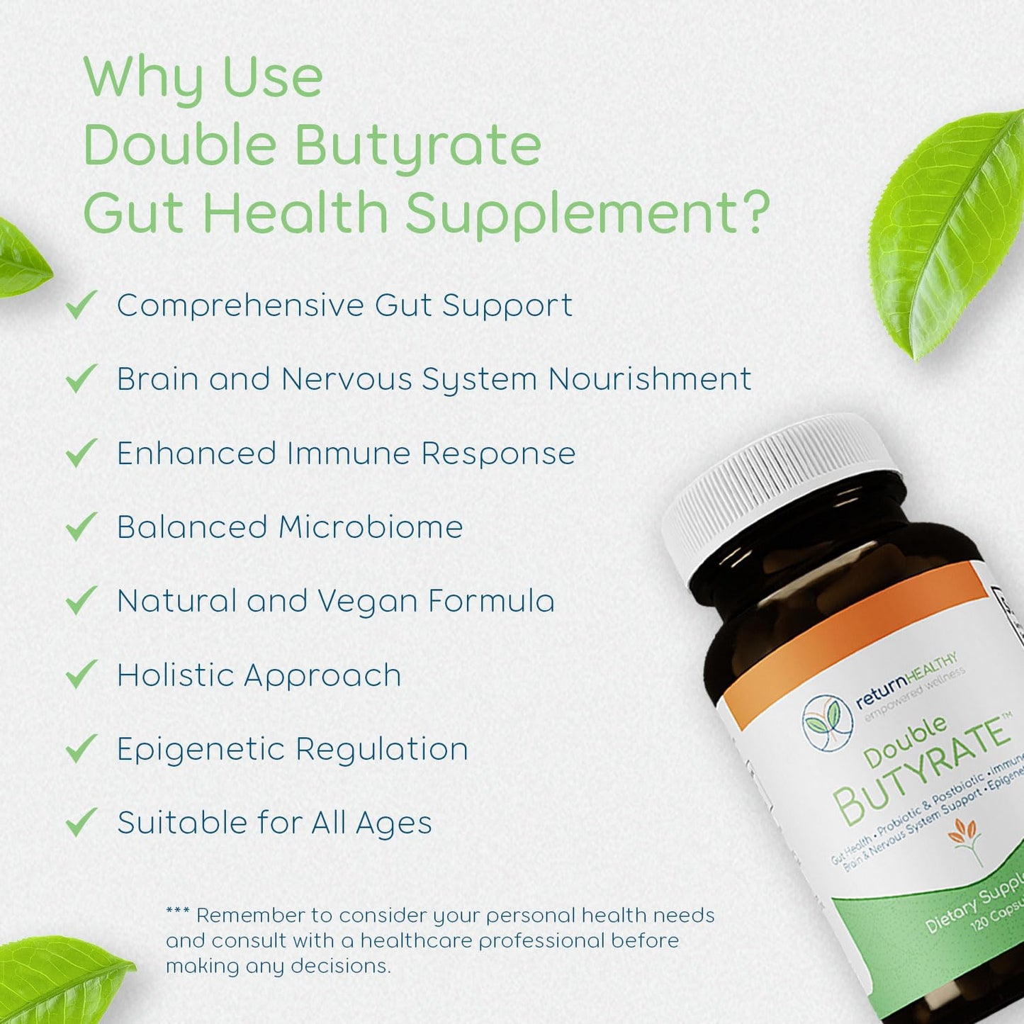 Return Healthy Double Butyrate Gut Health Supplement | 120 Caps