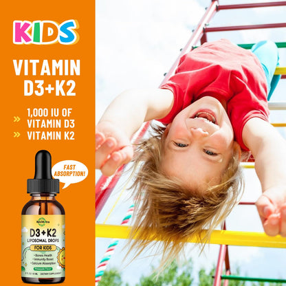 ReviNutra Vitamin D3 K2 Drops for Kids – Liposomal D3 K2 with Pineapple Flavor (2 oz)