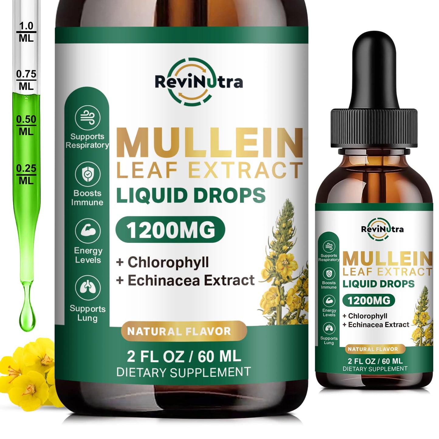 ReviNutra Mullein Drops for Lungs – 1200mg Mullein Leaf Liquid (2 fl oz)