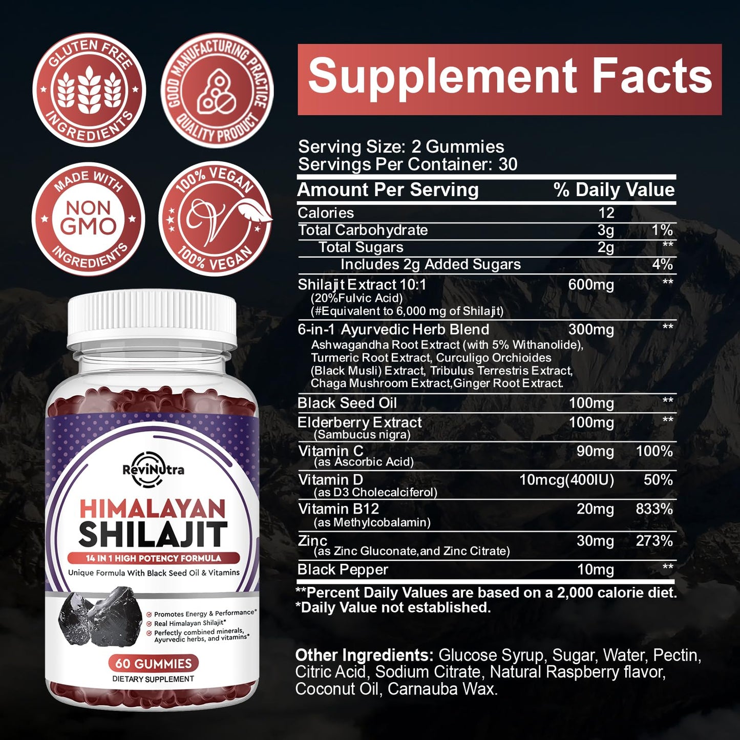 ReviNutra Shilajit Gummies | Himalayan Organic 14-in-1 Complex for Energy, Cognition & Immunity