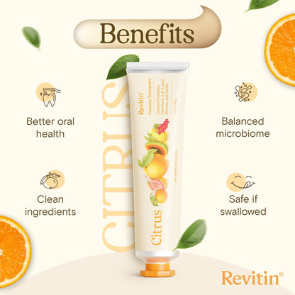 Revitin Toothpaste – Fluoride-Free Prebiotic Citrus (Pack of 2) | Non-Toxic, Kid Approved