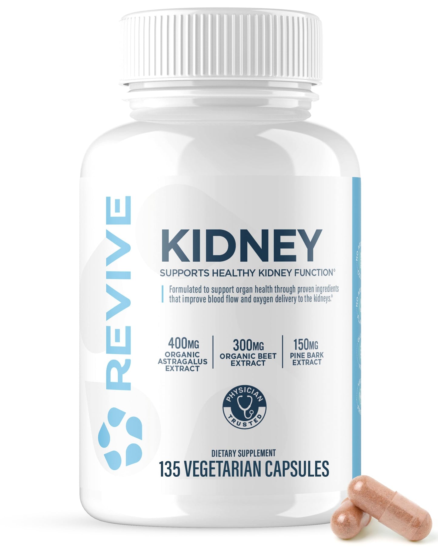 Revive MD Kidney Support – Plant-Based Kidney Detox Capsules | 135 Vegetarian Capsules (45 Servings)