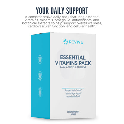 Revive MD Essential Vitamin Packs for Men & Women – Daily Multivitamin Packets with Arjuna & Turmeric Extract (30 Servings) – Travel-Friendly