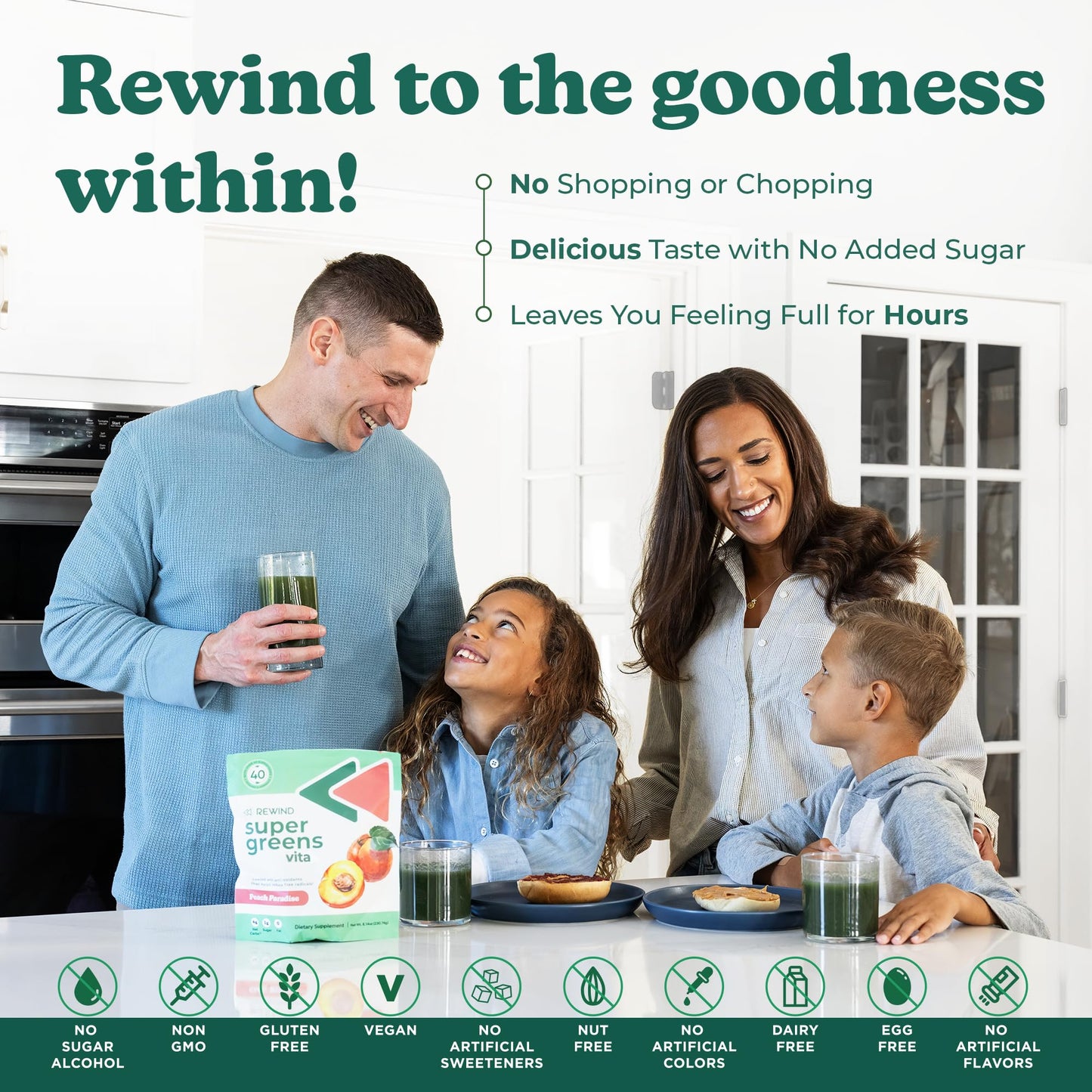 Rewind Best Tasting Super Greens Powder – Pineapple Flavor, 40+ Superfoods, Vitamin B12 & Zinc