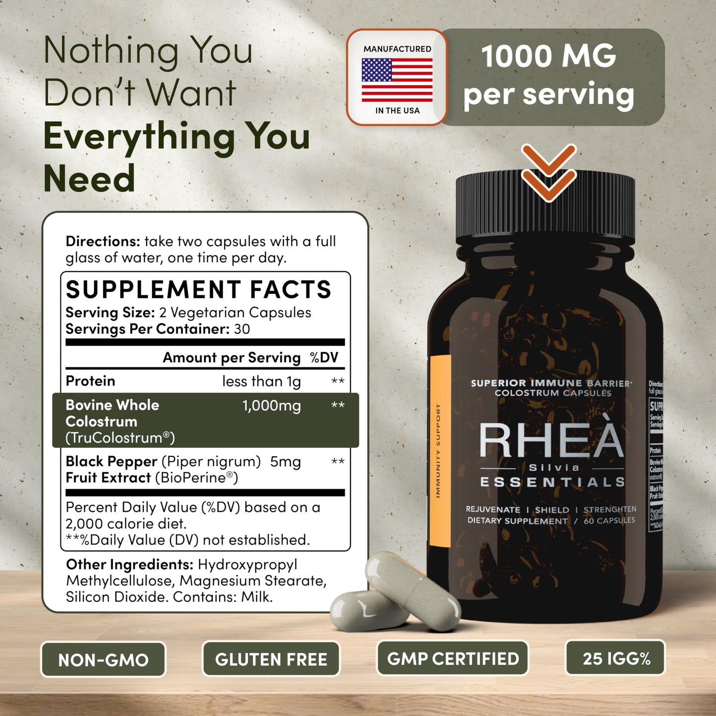 Rhea Bovine Colostrum Supplement for Women – Immune & Digestive Health (120 caps)