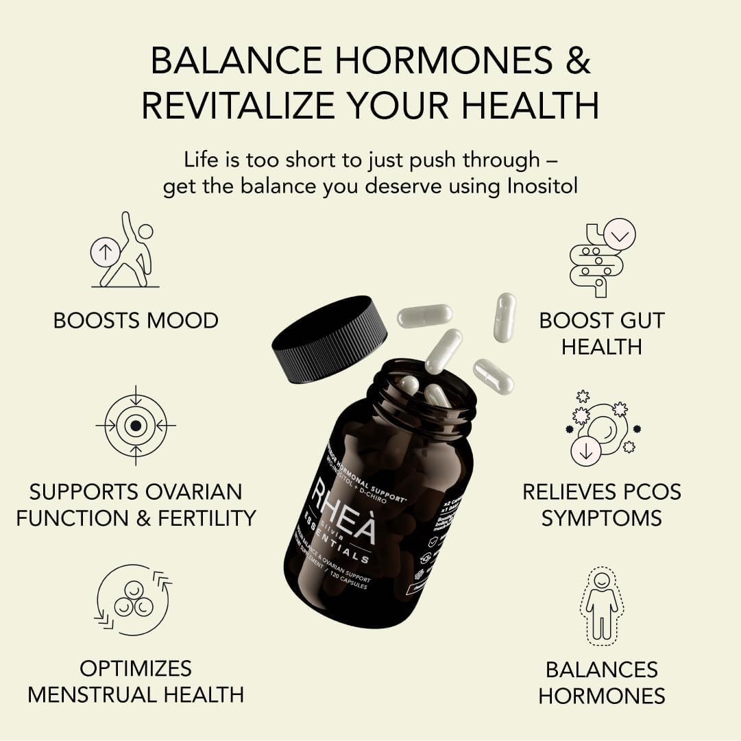Rhea Inositol for Women - 60 Servings | 40:1 Myo-Inositol & D-Chiro Inositol, Folate & Magnesium