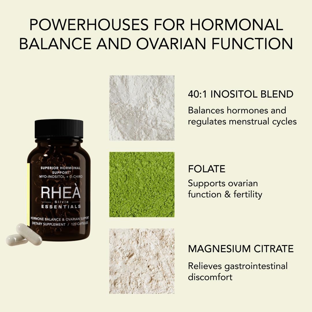 Rhea Inositol for Women - 60 Servings | 40:1 Myo-Inositol & D-Chiro Inositol, Folate & Magnesium