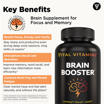 Vital Vitamins Brain Booster (2-Pack) — Memory & Focus Nootropics, Caffeine-Free
