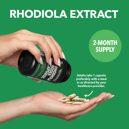 Rhodiola Rosea Supplement - 3% Salidrosides, 3:1 Rosavins, 60 Count | Vegan, Non-GMO, Gluten-Free