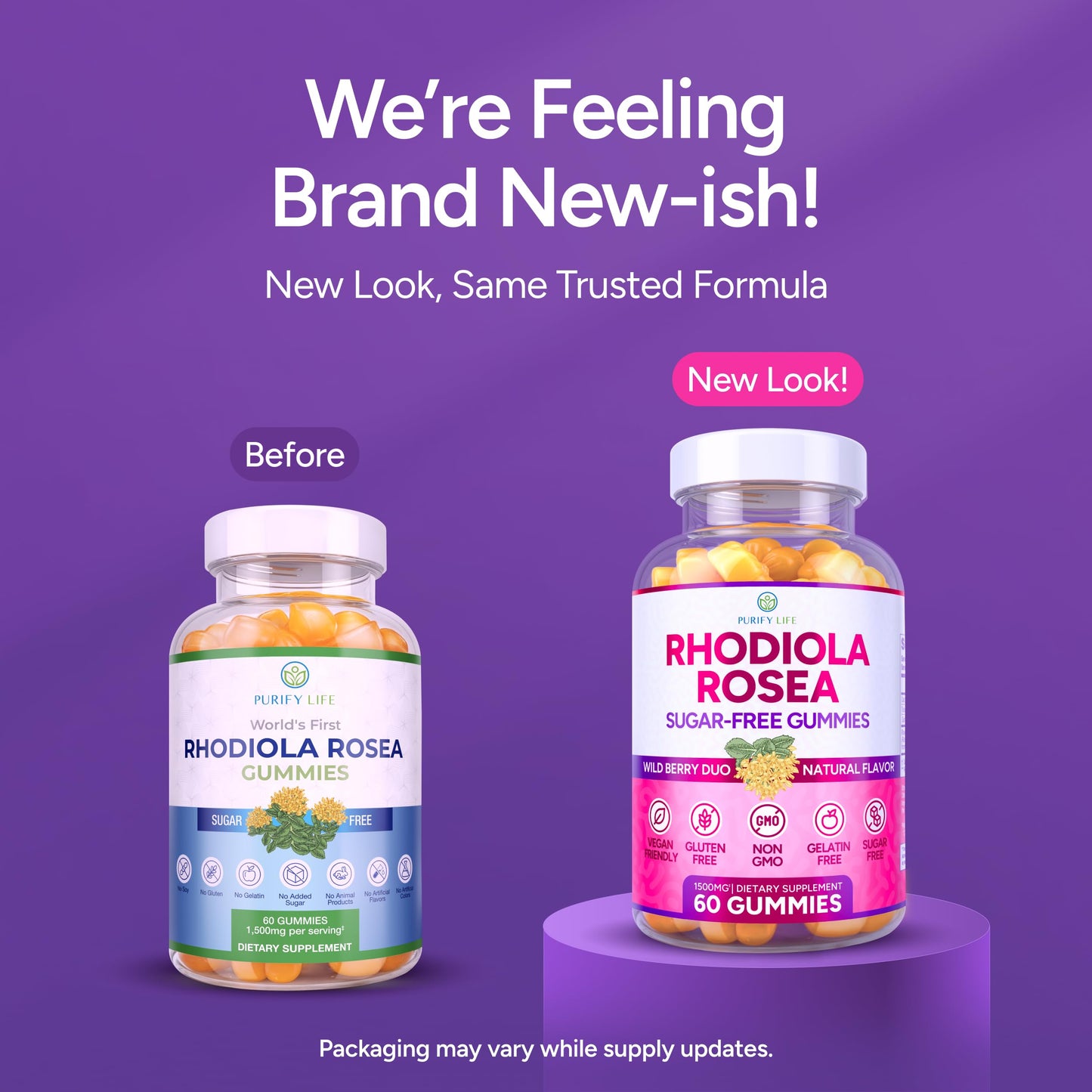 Purify Life Sugar-Free Rhodiola Rosea Gummies – 1500mg/Serving | Adrenal Support, Mood & Energy