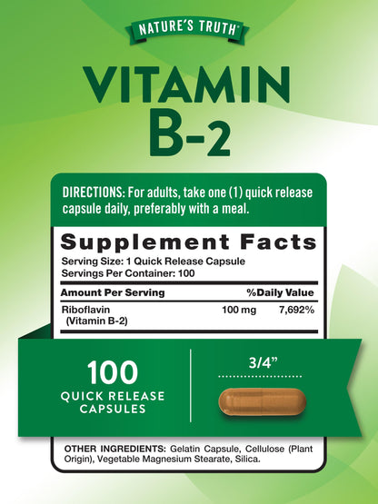Nature's Truth B2 Vitamin 100mg – 100 Capsules | Non-GMO & Gluten Free Riboflavin