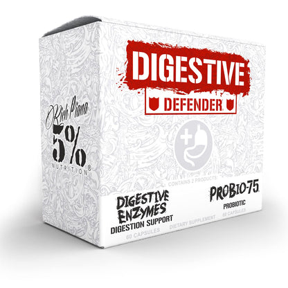 5% Nutrition Rich Piana Digestive Defender | Probio-75 & Digestive Enzymes | 120 Gelatin Capsules