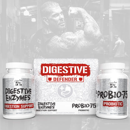 5% Nutrition Rich Piana Digestive Defender | Probio-75 & Digestive Enzymes | 120 Gelatin Capsules