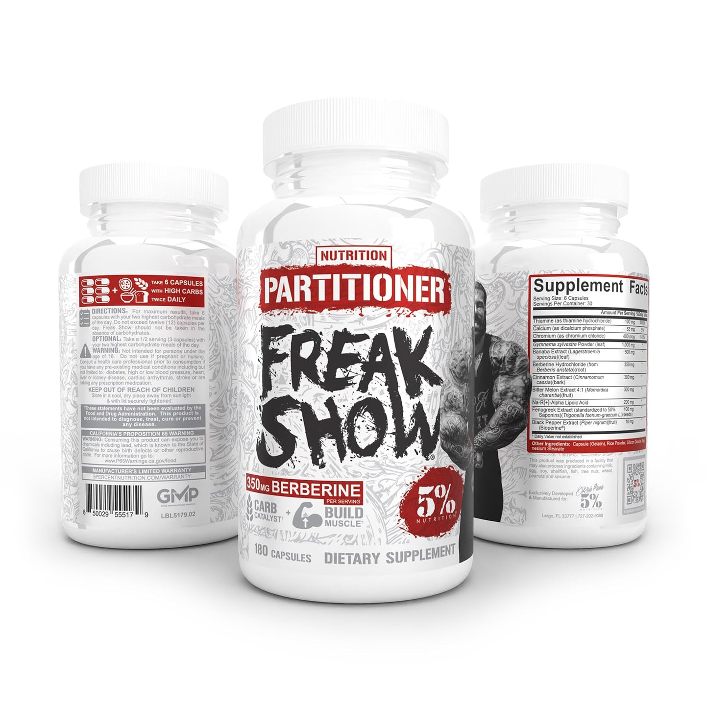 5% Nutrition Rich Piana Freak Show – Muscle Builder (Berberine, Gymnema Sylvestre, Banaba) 180 Capsules