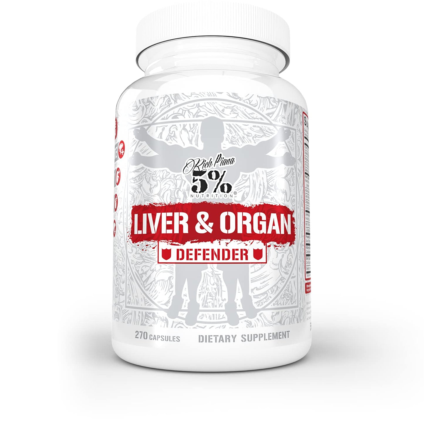 5% Nutrition Rich Piana Liver & Organ Defender Cycle Support Plus NAC | Liver, Prostate, Heart, Kidney & Skin Support | Milk Thistle, Saw Palmetto, Hawthorn Berry | 30-90 Servings