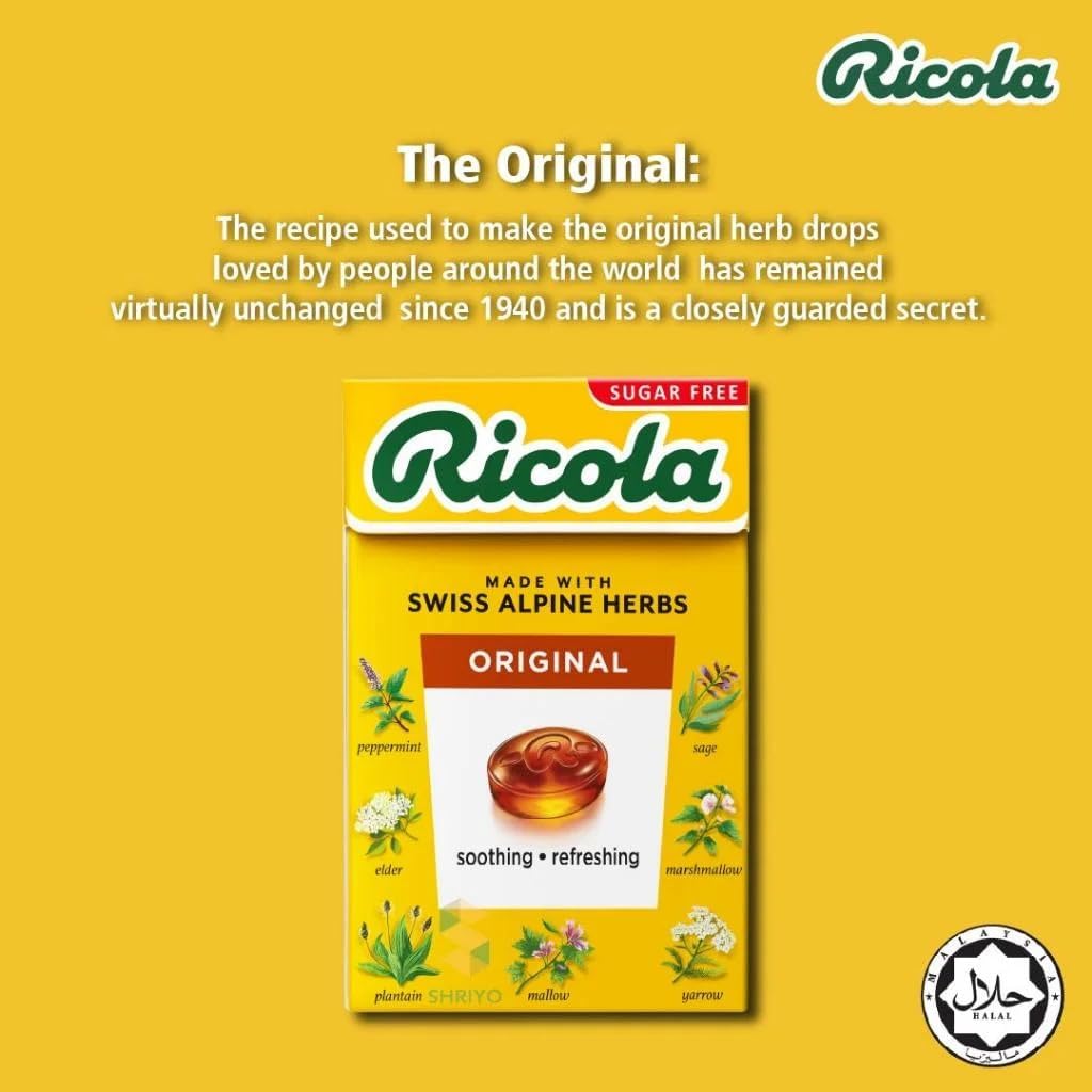 Ricola Sugar Free Herb with Stevia Drops 45g – Pack of 10 (Swiss)