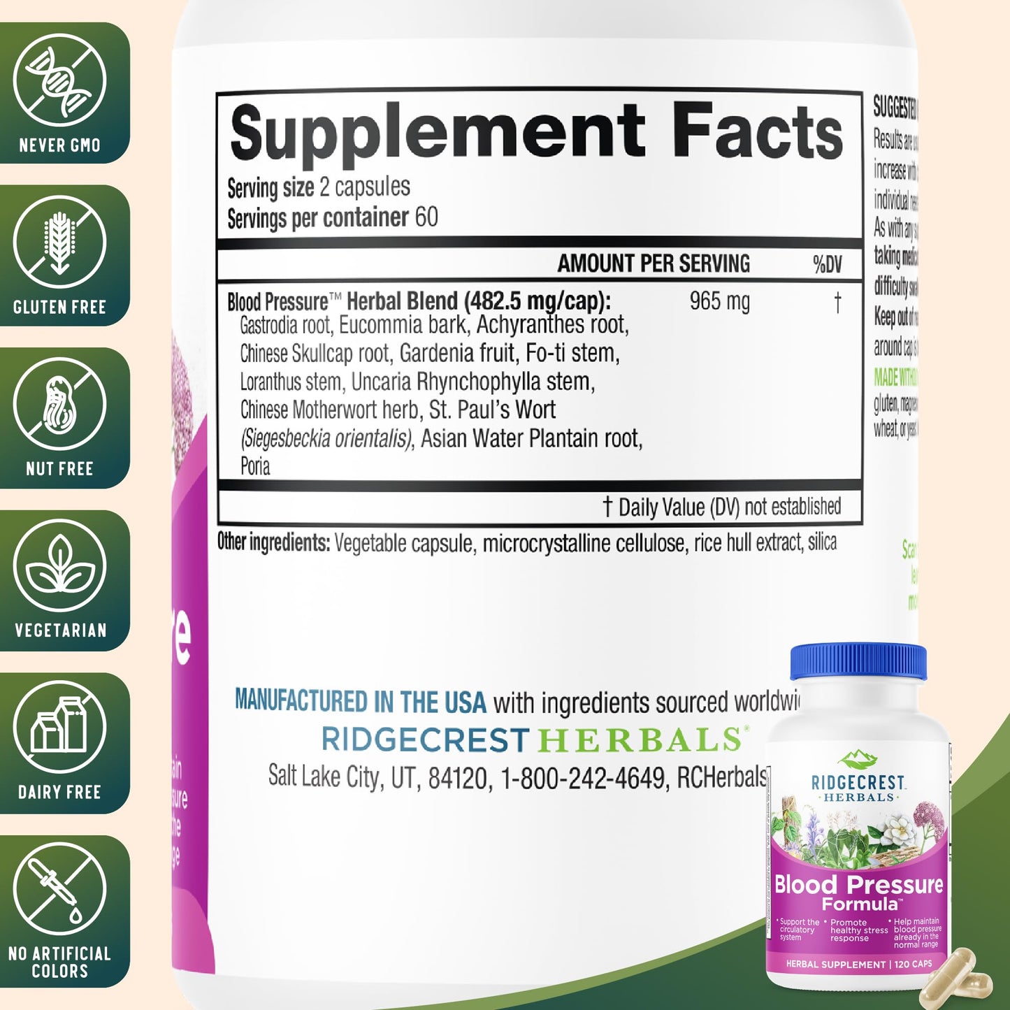 RidgeCrest Herbals Blood Pressure Formula | 12 Herbs, 120 Count