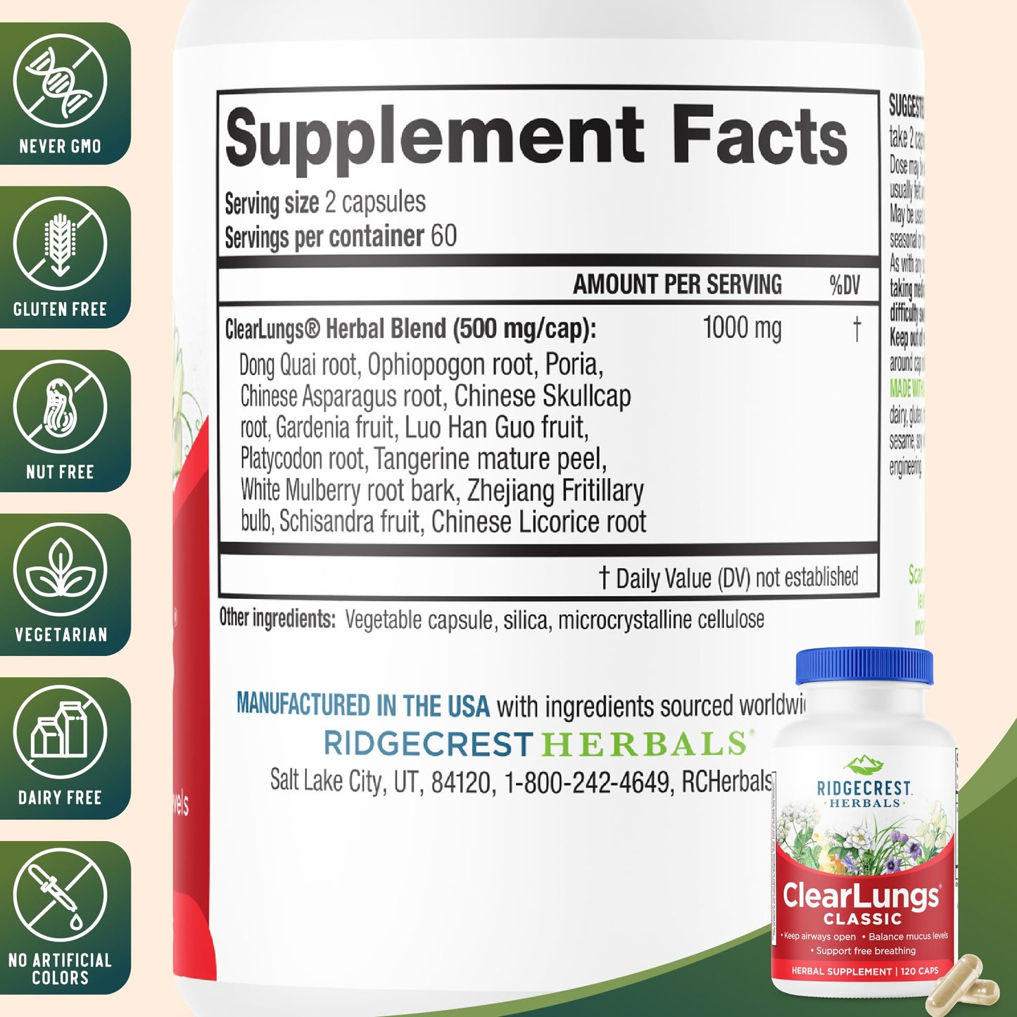 Clear Lungs Classic Red Label by RidgeCrest Herbals | 120 Capsules