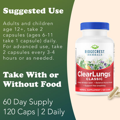 Clear Lungs Classic Red Label by RidgeCrest Herbals | 120 Capsules