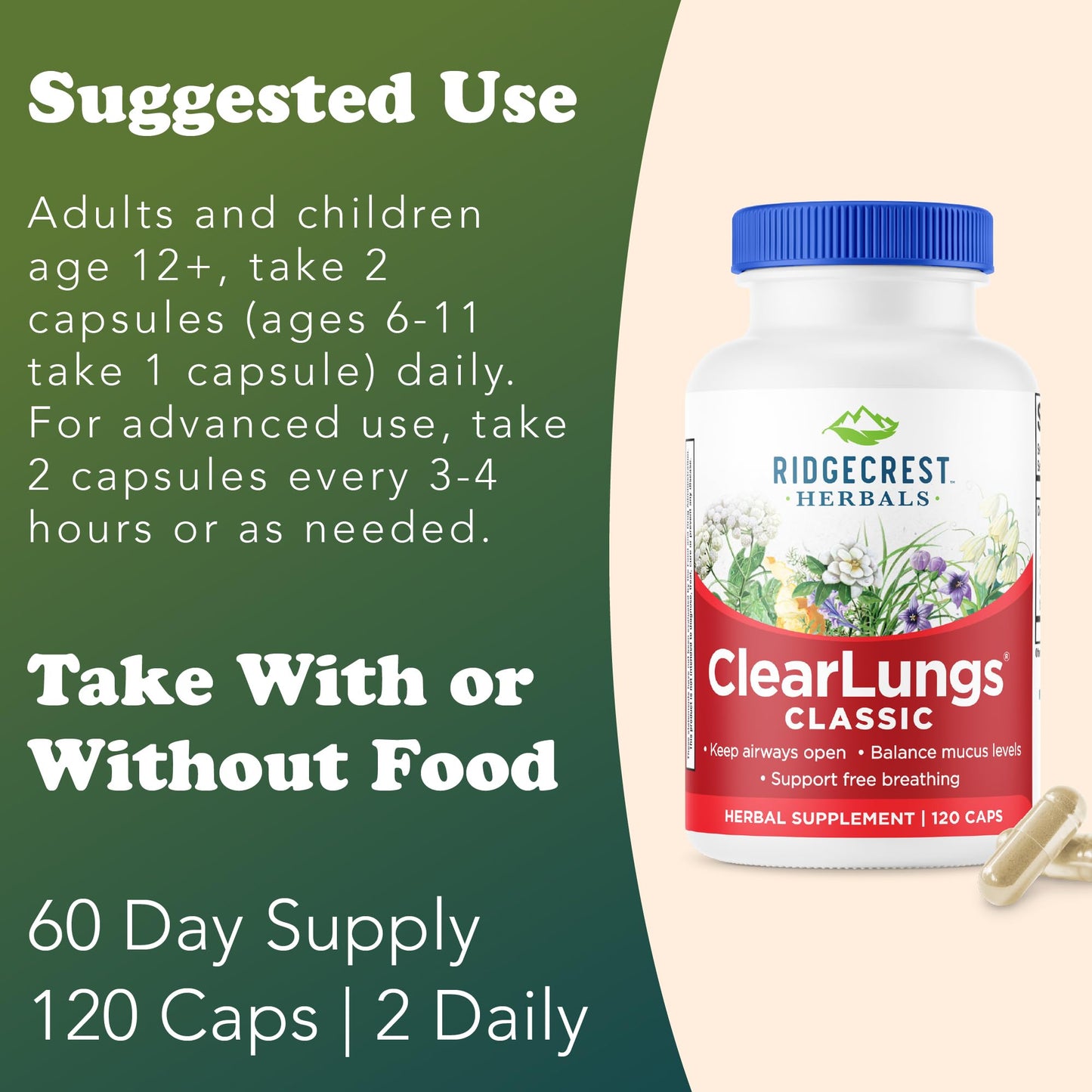 Clear Lungs Classic Red Label by RidgeCrest Herbals | 120 Capsules