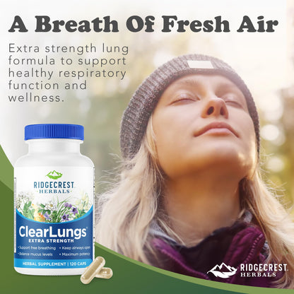 RidgeCrest Herbals ClearLungs Extra Strength - Daily Respiratory Support (120 Vegan Caps)
