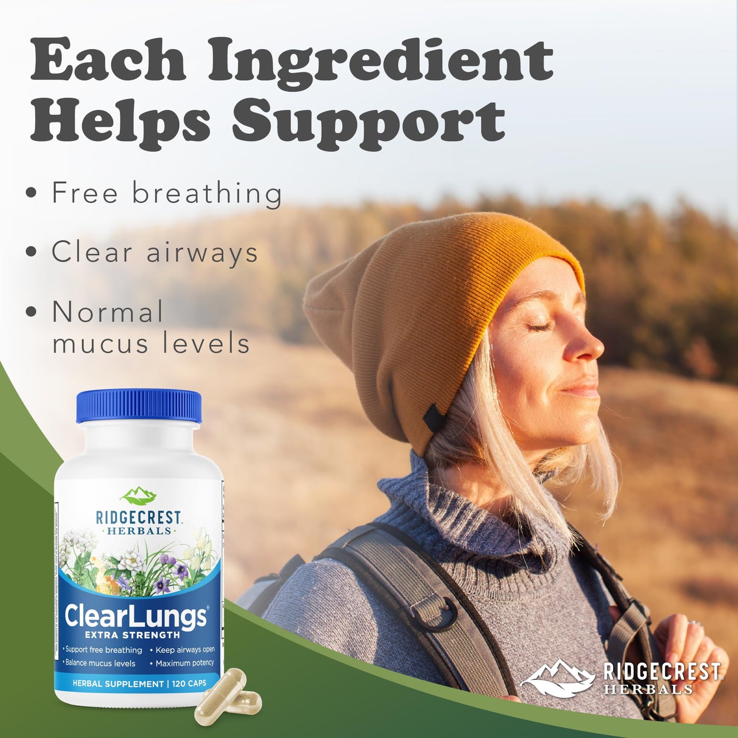 RidgeCrest Herbals ClearLungs Extra Strength - Daily Respiratory Support (120 Vegan Caps)