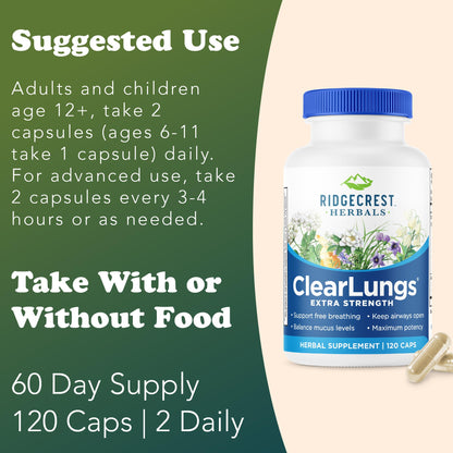 RidgeCrest Herbals ClearLungs Extra Strength - Daily Respiratory Support (120 Vegan Caps)
